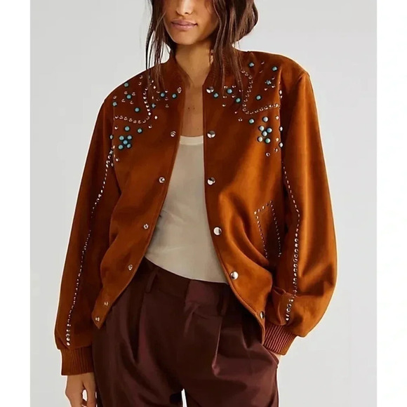 NWT Free People Dan Cassab Ennio Suede Studded Jacket Brown Small - Picture 17 of 17